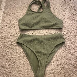 SHEIN Sage Green Textured Bikini Set